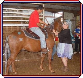 Horse and owner as the winter fairy